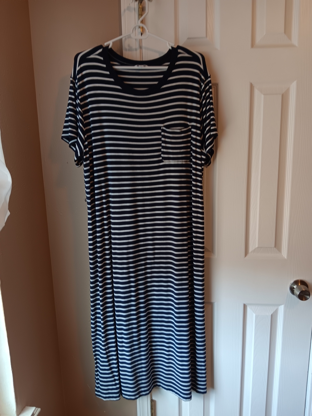 Time and Tru Navy and White Striped Midi Dress with Pocket